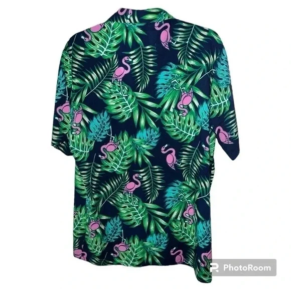 NWOT IML men’s tropical flamingo short sleeve button down size M - Picture 2 of 3